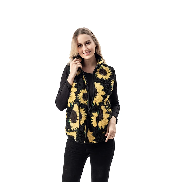 High Quality Ladies Sunflower Lamb Wool Fleece Sleeveless Vest