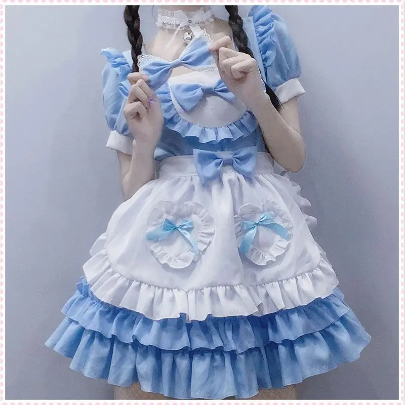 Plus Size Club Girls Dresses Maid Lolita Dress Cosplay Looking Up Sissy Cute Hamd Maid Outfit Uniform Staff Costume Dress