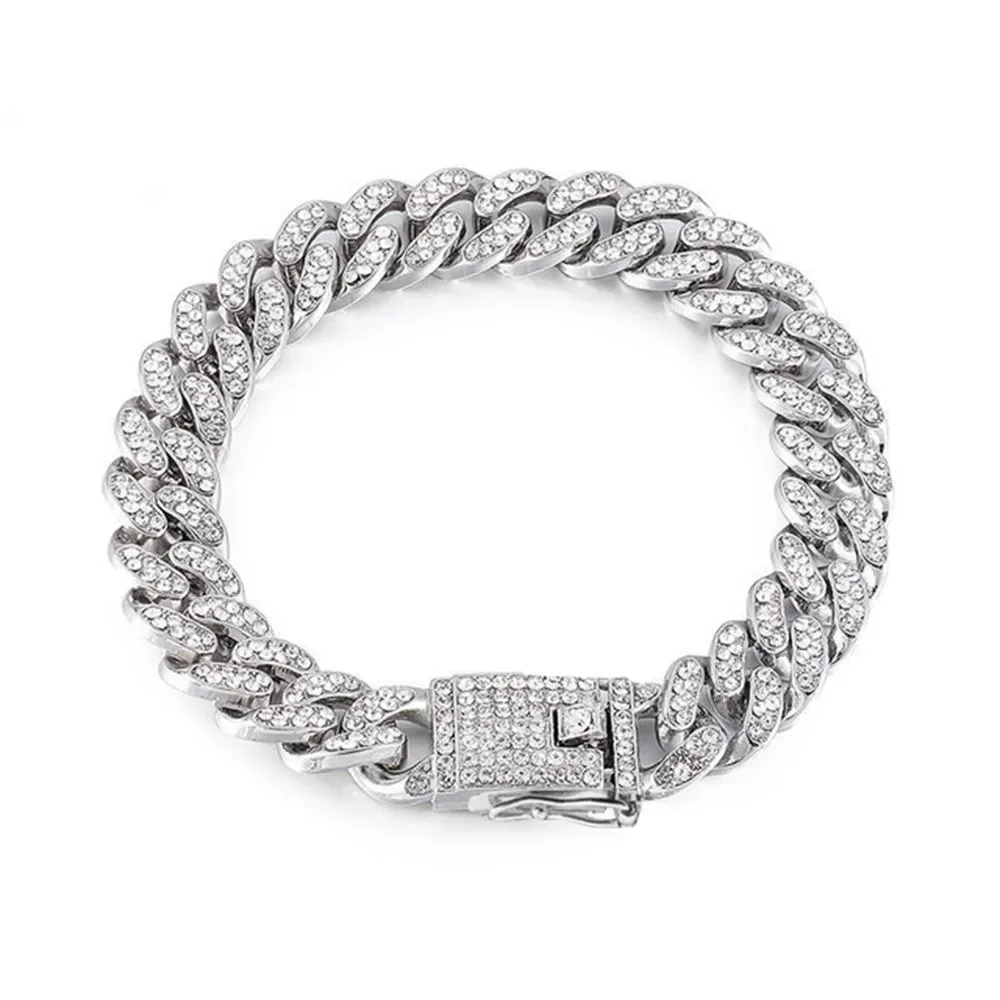 Wholesale Luxury Stainless Steel Rhinestone Pet Metal Chain Collar Dog Cat Jewelry