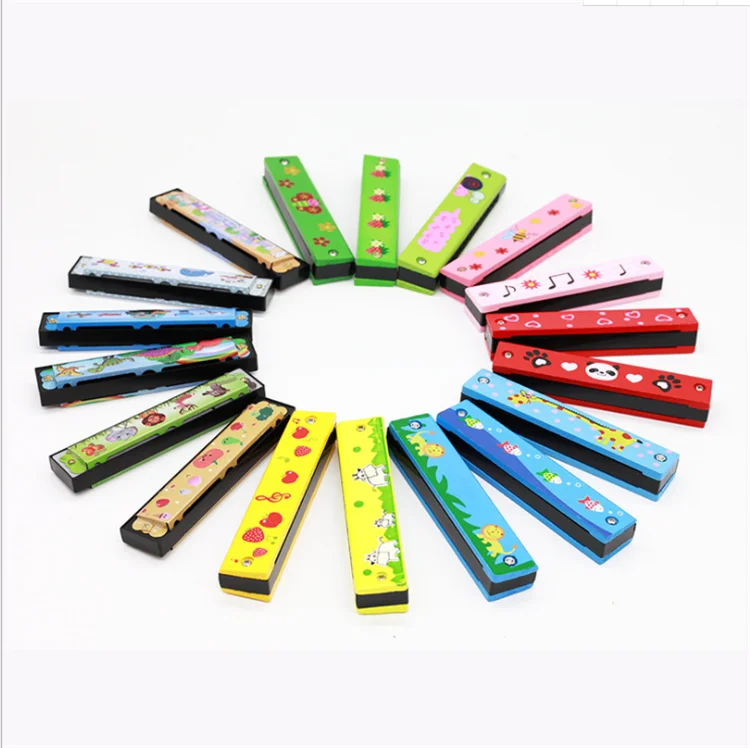
Factory hot sell wooden musical harmonica wood colorful harmonica for kids 