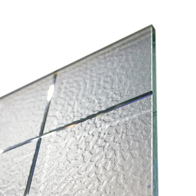 Fused art glass artistic electric engraved  frosted glass with escarchado tempering polished edge