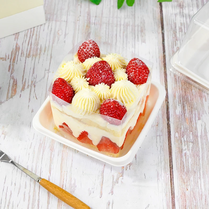 BRC Clear Cheese Cake Take Away Large Cake Slice Square Container Tiramisu Dessert PET Box with Clear Lids