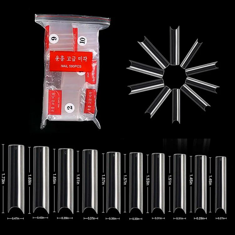 Wholesale Coffin Square 500 Pcs C Curve False Straight Xxxl Extension Half Cover Natural Super Long Artificial Nail Tips