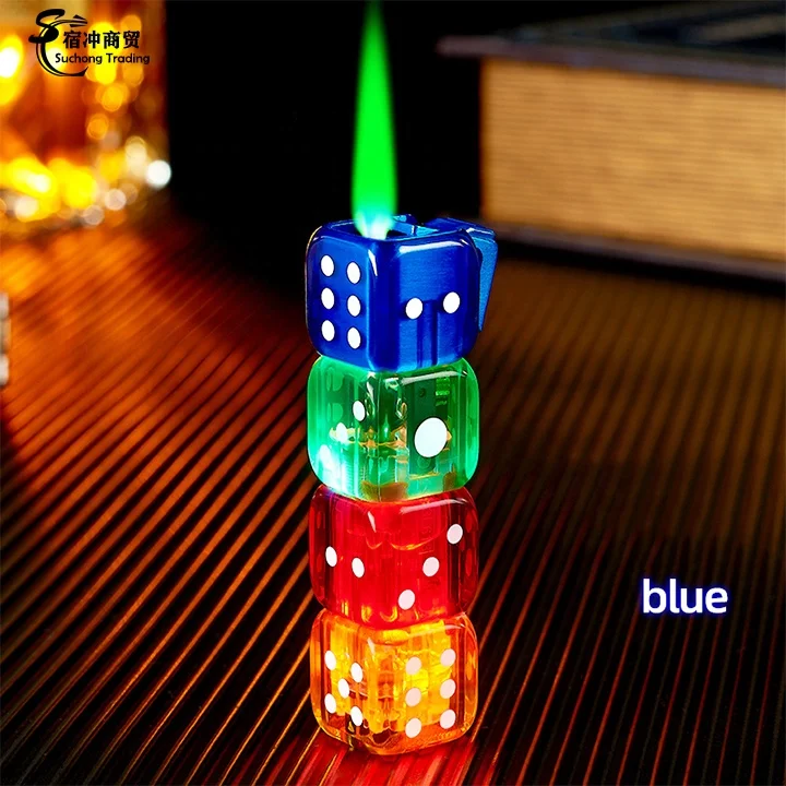 Creative Cool Design Refillable Butane Gas Cigarette Rotatable Glowing Dice Lighter For Smoking