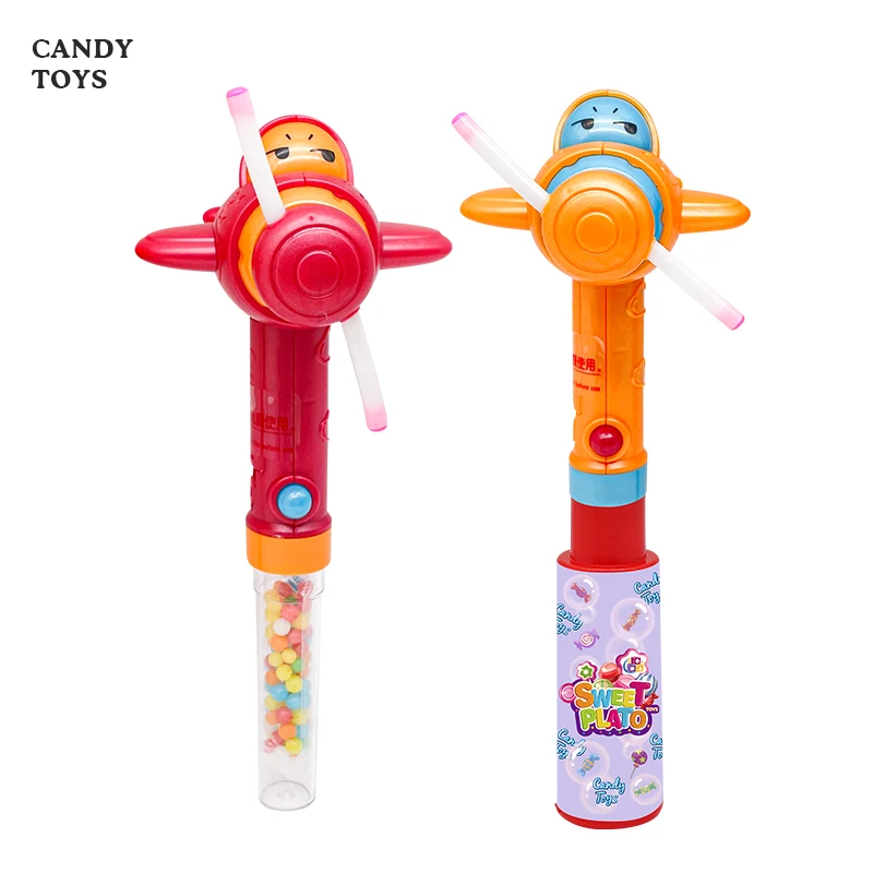 Wholesale Cartoon Airplane Candy Toys With Battery Operated Lighting Handheld Fan For Boys And Girls