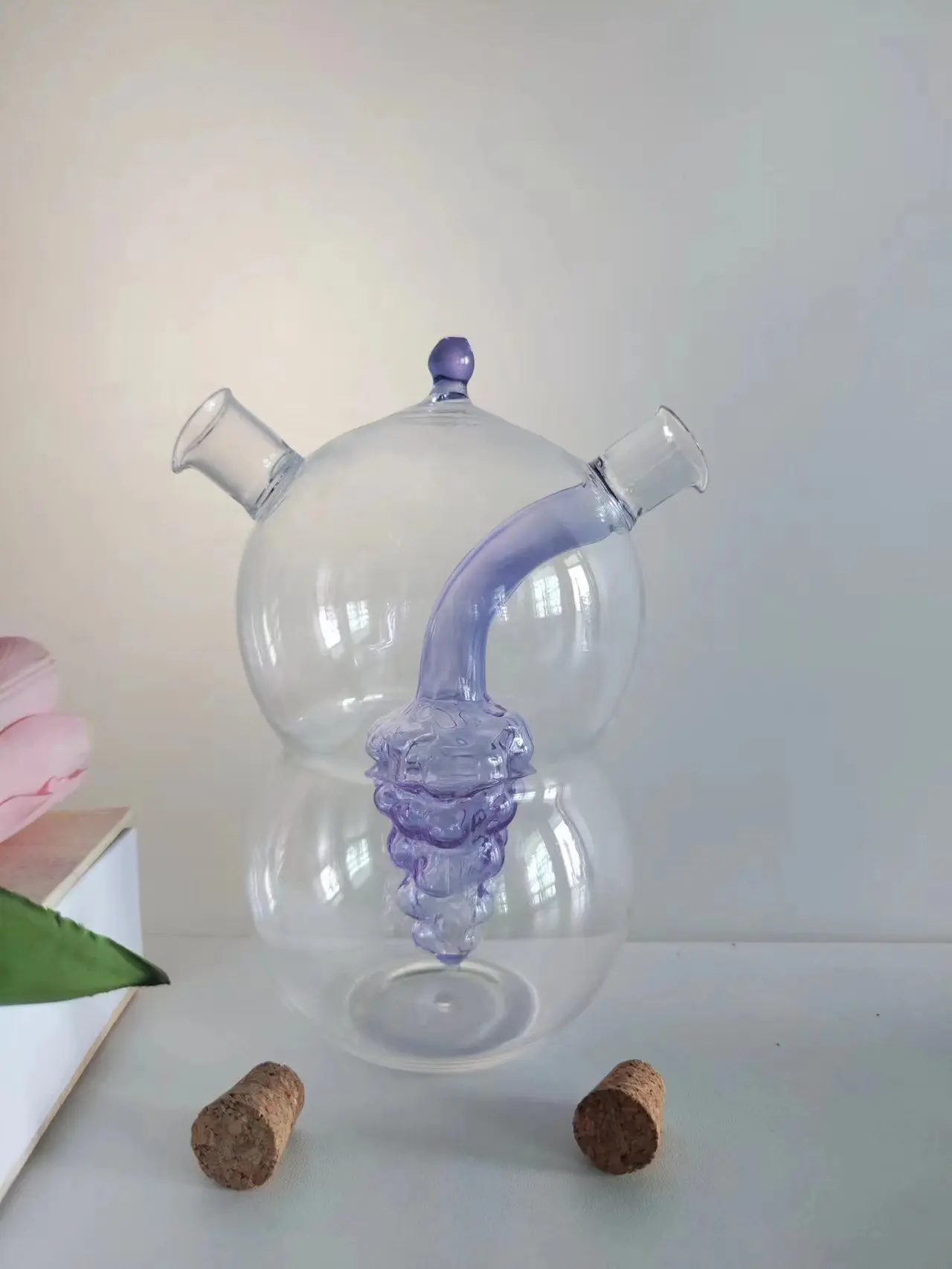 Wholesale Oil and Vinegar Dispenser Bottle Grape Shape 2 in 1 Glass Cruet With Cork Stopper For Kitchen