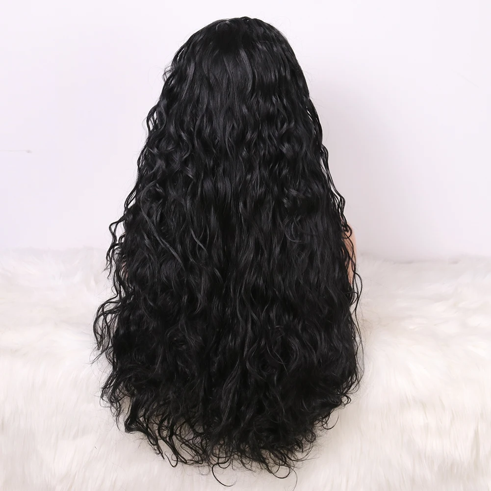 
Synthetic Lace Wig Natural Color Water Wave Long Black Hair Heat Resistant High Quality Soft Front Lace Wig Halloween Dress 