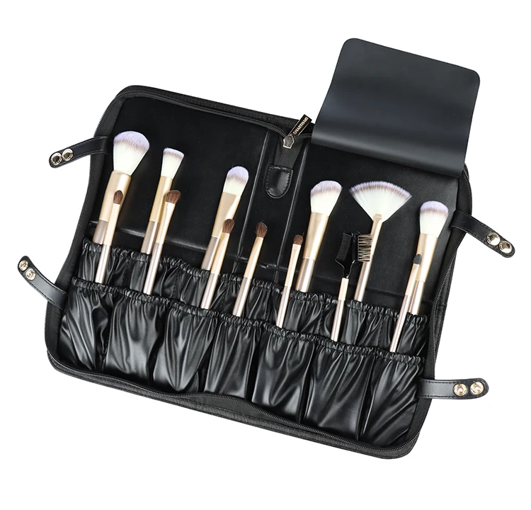 custom logo PU leather gold mesh makeup brush bag medium black mesh make up brush bag makeup brush bags