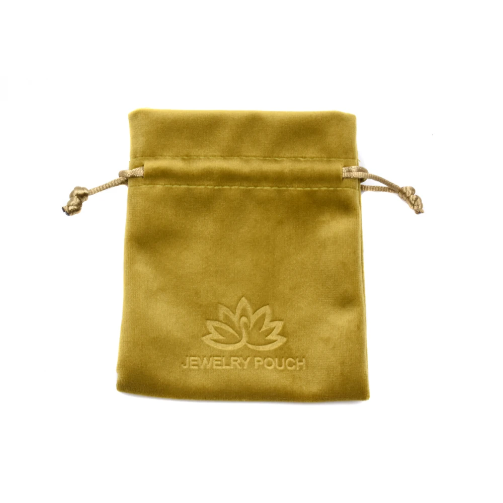 
Embossed Logo Printed Small Jewelry Packaging Velvet Pouch Bag with Drawstring Closure 