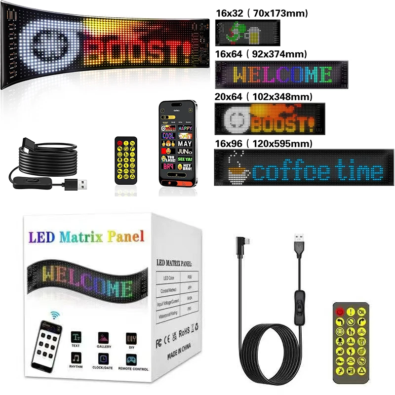 Newest Flexible LED Matrix Panel,illuminated window displays for car APP control led car sign led display mobile control
