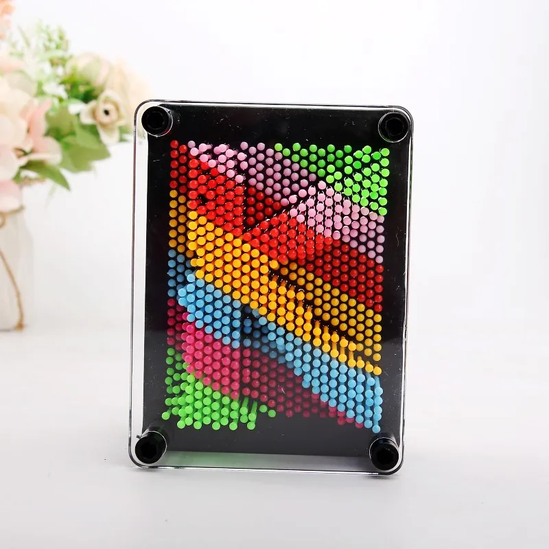 Rainbow color 3D pin art sculpture board creative hand mold handprint needle toy gift home office decoration frame pin art board