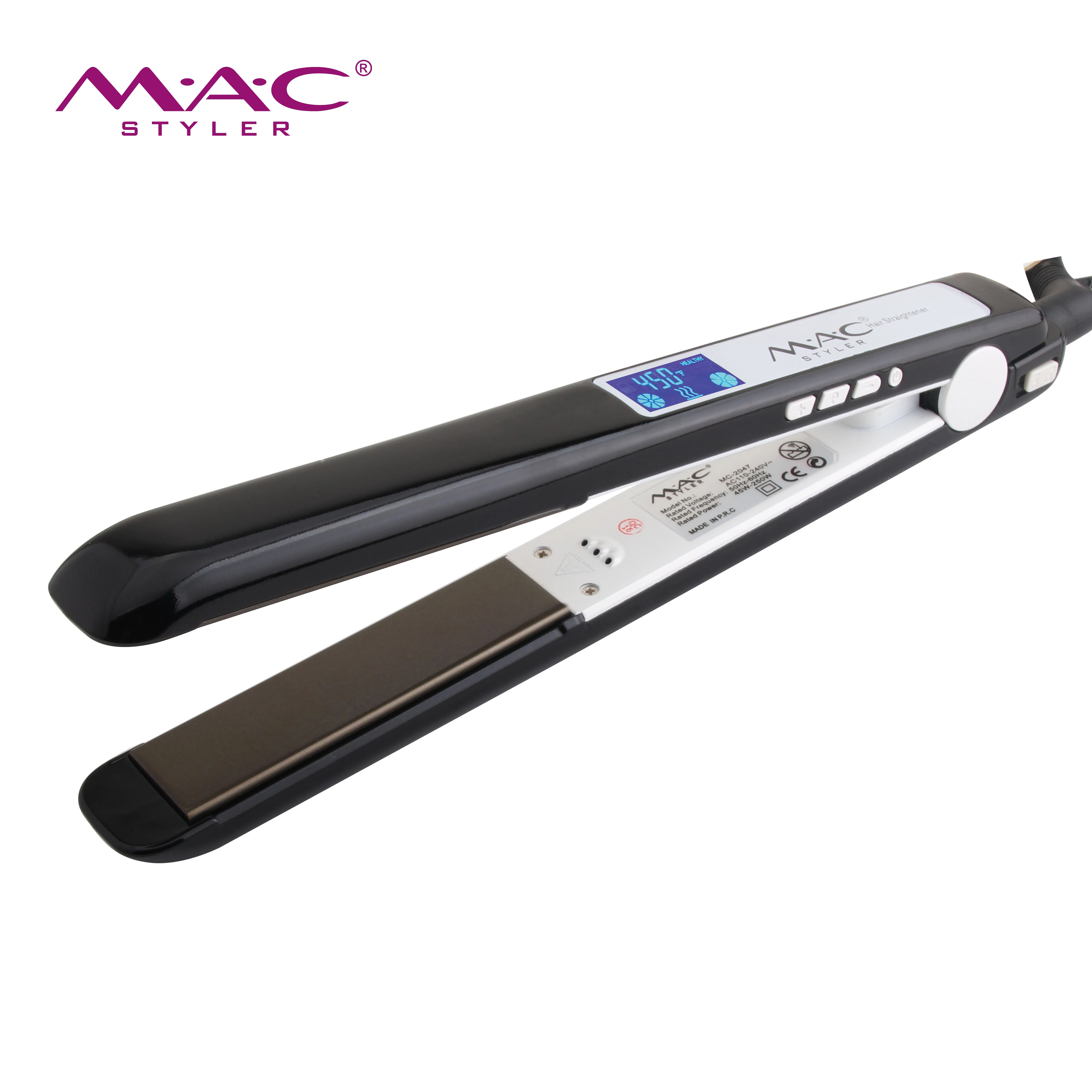 Amazing High-tech Salon Powerful LCD Display Digital Controls Titanium Flat Iron Grey Hair Straightener
