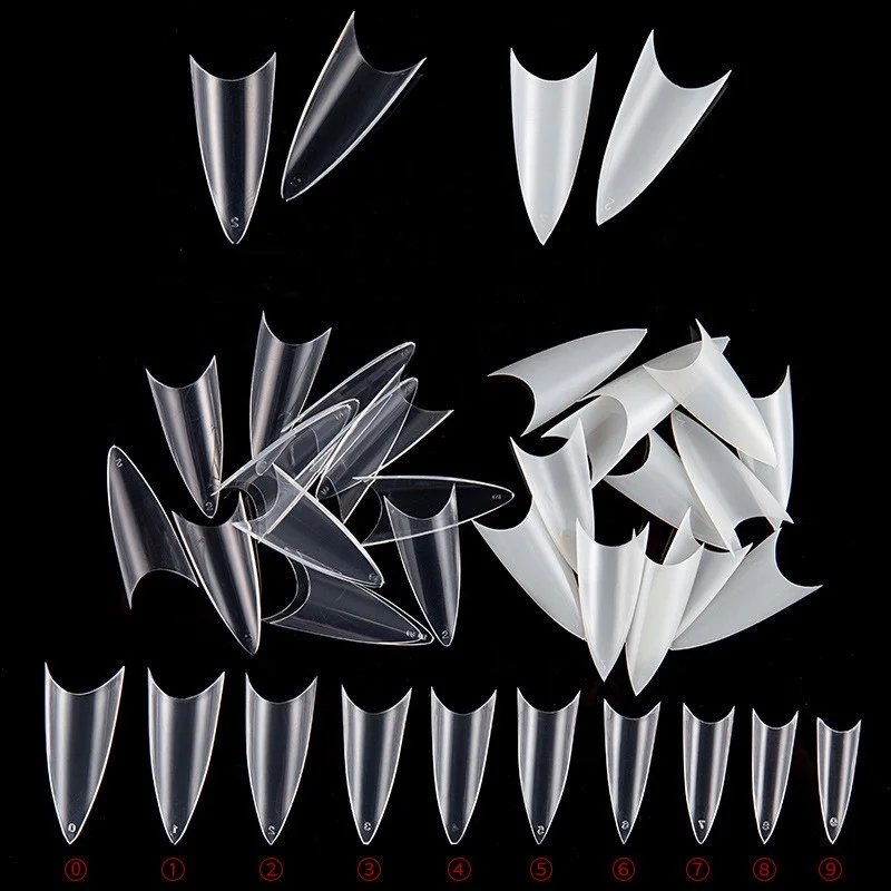 
500pcs/box Nail Salon Cusp Artificial Fingernails Natural/transparent stiletto Half-covered Nail Tips 
