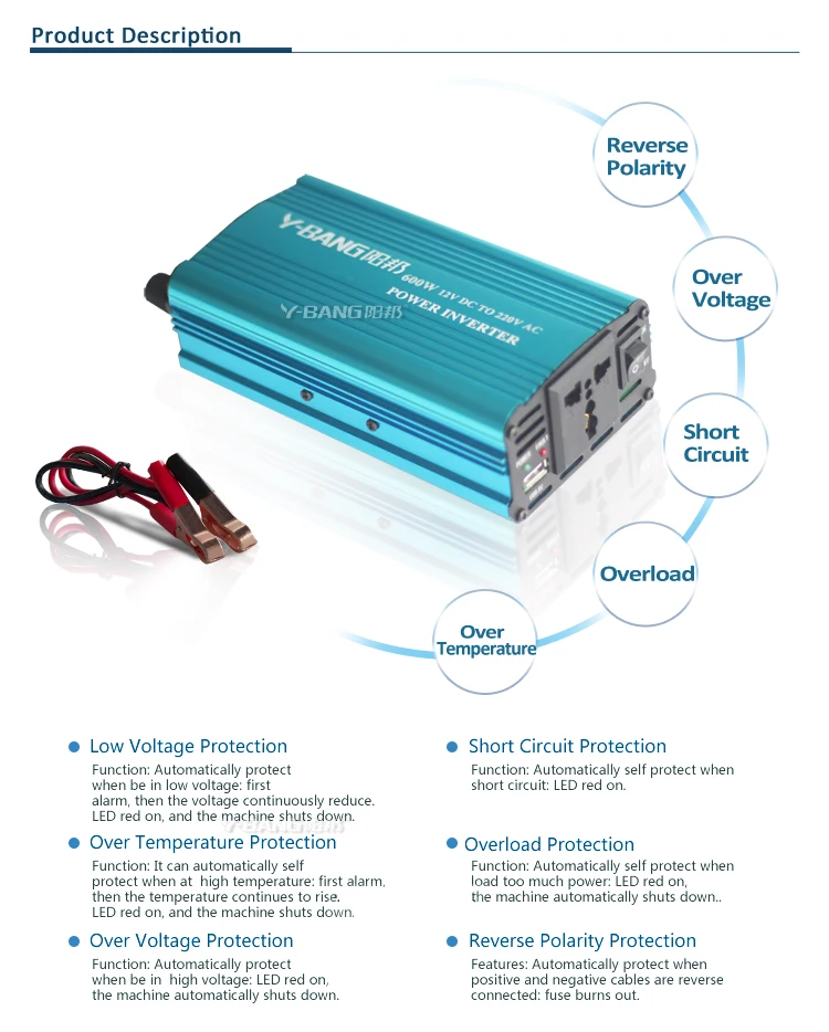 True power Wholesale price 600W 1200W Surge Power Portable power inverter with LED display