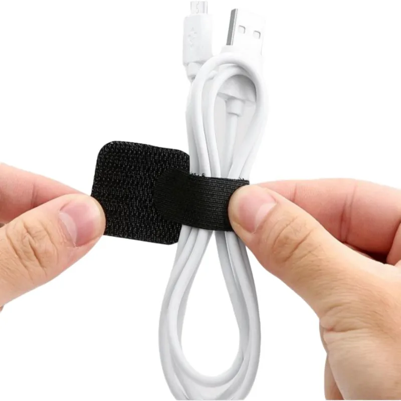 Black and white Custom part adhesive hook and loop strip wire ties Mount cable tie