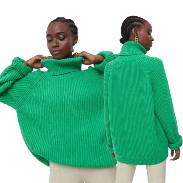 Fall/winter women Sweater Turtleneck Pullover Solid Color Loose Thick Knitted Blouse
