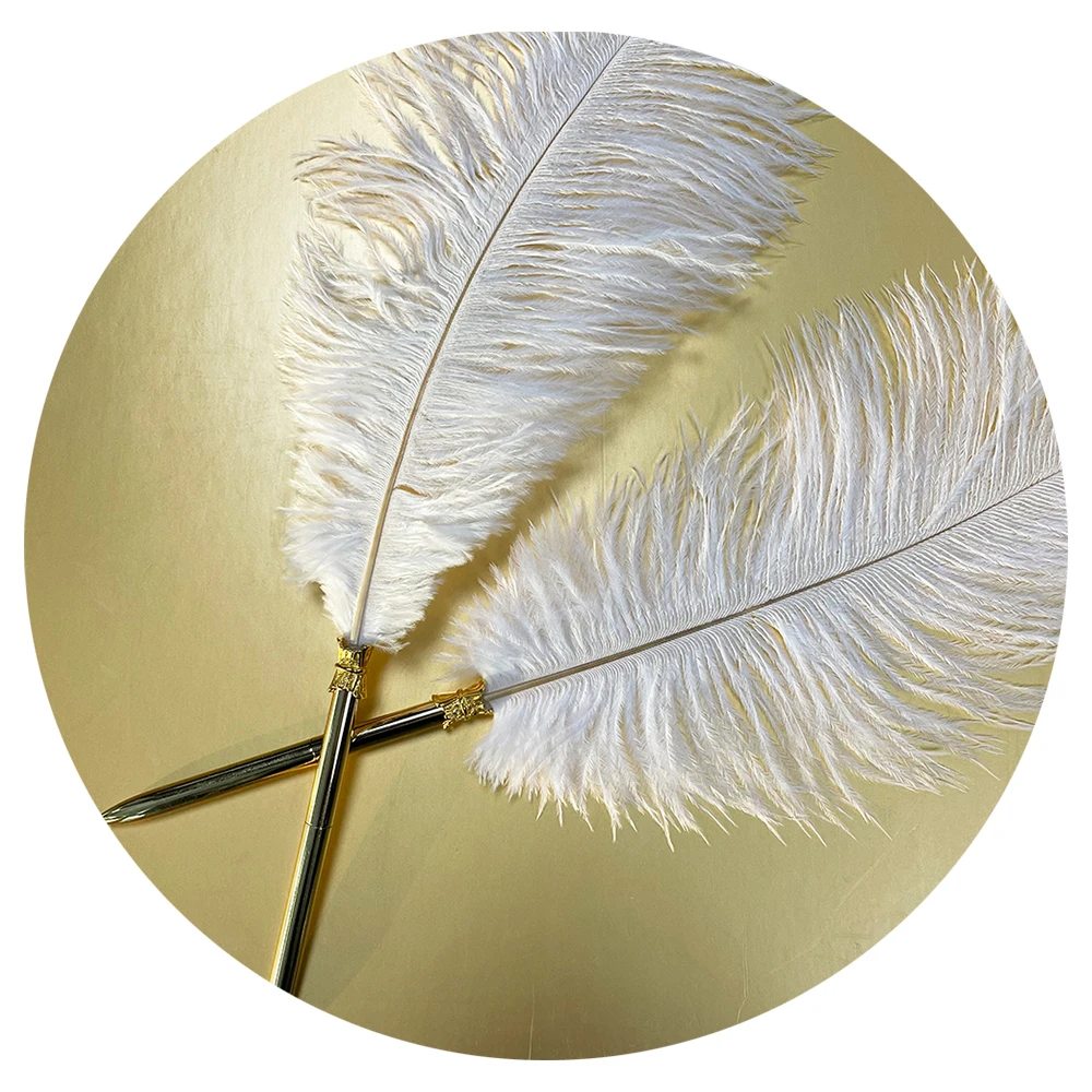 White Ostrich Feather Luxury Feather Ballpoint Pen for Wedding