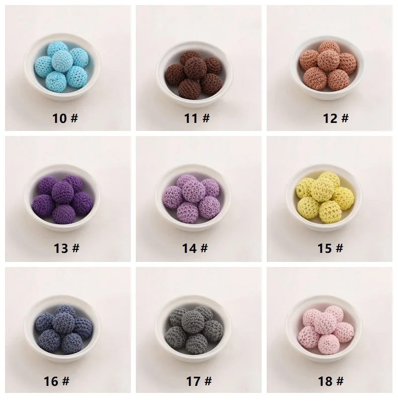 16mm Wooden Crochet Covered Bead Cotton Beads Wood Knitting Ball Crochet Beads for DIY Nursing Jewelry Necklace Bracelet Making