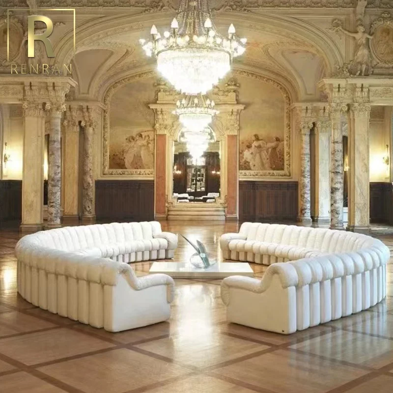 The latest Italian design piano sofa Villa living room sofas snake-shaped arc-shaped module combination leather luxury sofa set