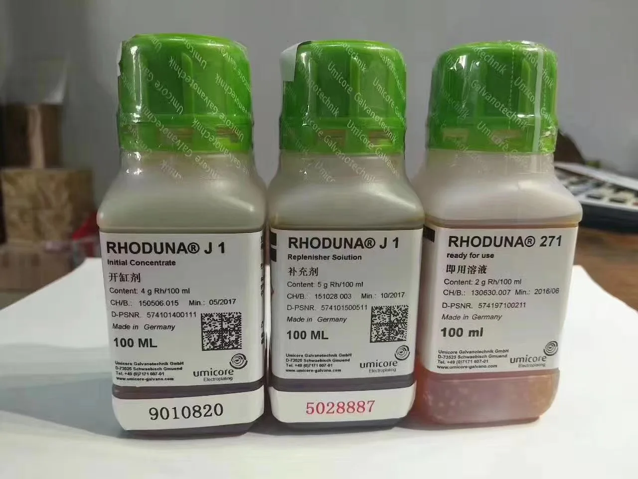 Original Germany Rhodium plating solution J1 0.2g 2g 4g 100ml jewelry silver gold CAS 10489-46-0 favorable price