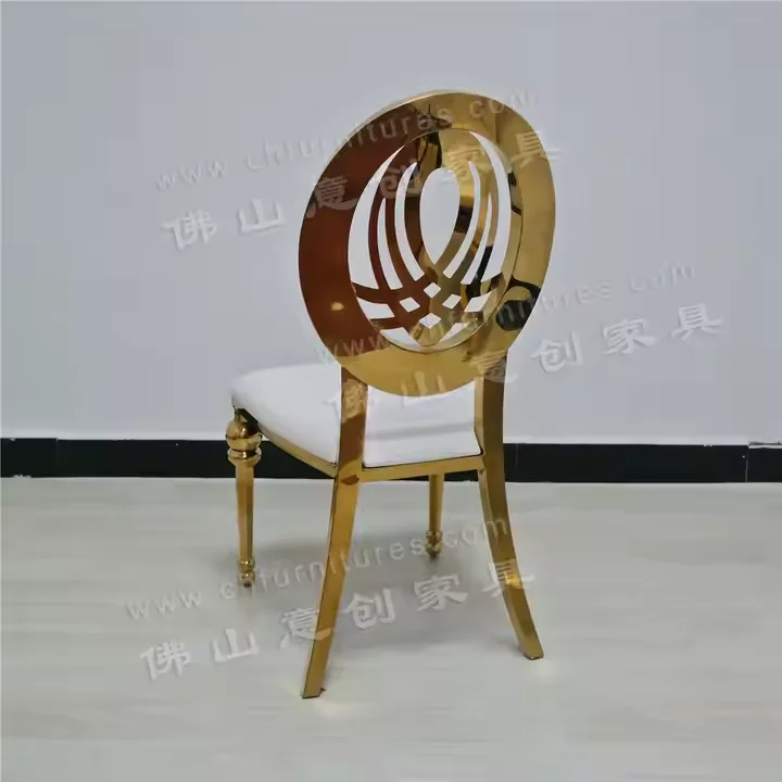 Modern Special Pattern Back Gold Frame Metal White Wedding Banquet Chair