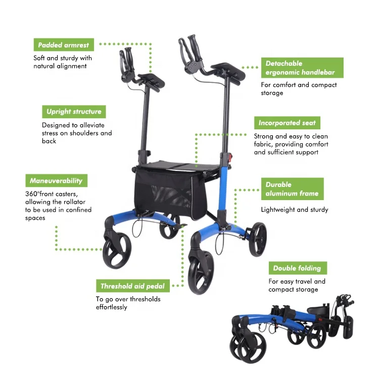 Medical Supplies Portable Outdoor Rollator Height Adjustable Rollator Aluminum Stand Up Rollator With Four Wheels For Elderly