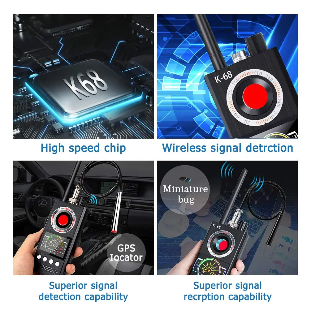 Wireless RF Signal Finder Tracker GSM GPS Hidden Camera Eavesdropping Device K68 Anti Spy Detector Bug