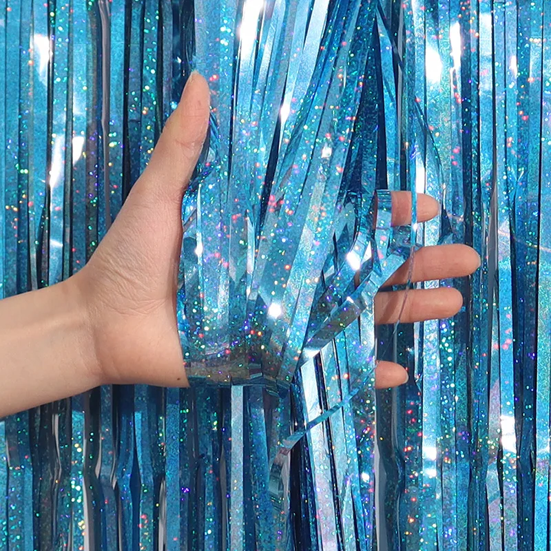 1x2m Gradient Rain Curtain Metallic Tinsel Foil Fringe Curtain Backdrop Party Backdrop Rain Curtain birthday Party Decorations
