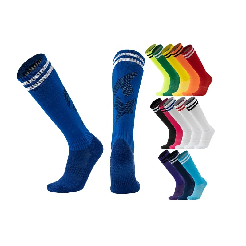 Wholesale Striped Tube Padded Soccer Socks Kids Youth Knee High Long Sport Football Stocking Socks