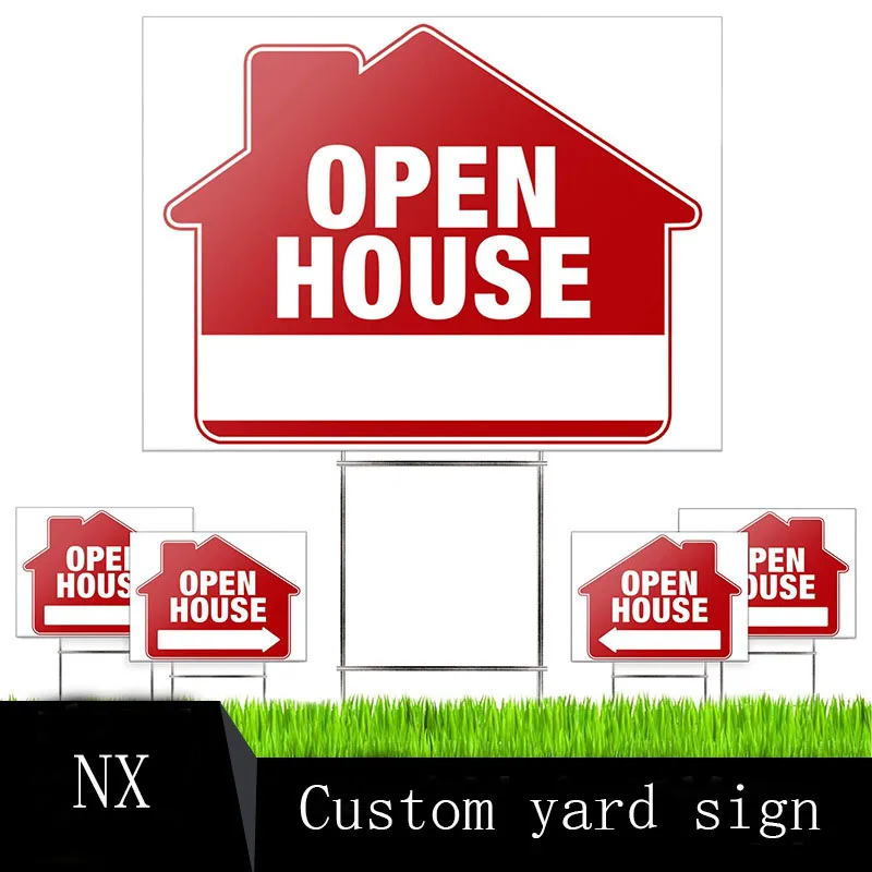 custom 18x24 Inch Real Estate Sale Double-Sided Yard Open House Signs with Metal H Stakes