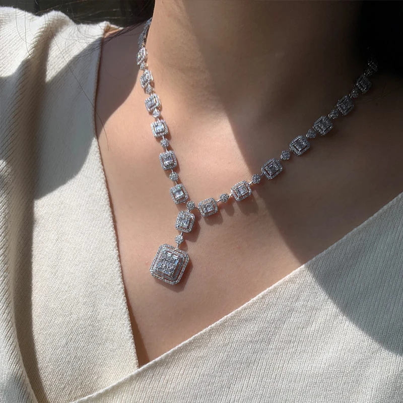 18k white gold 5 carat natural diamond detachable three piece rock sugar luxury necklace with GIA certificate