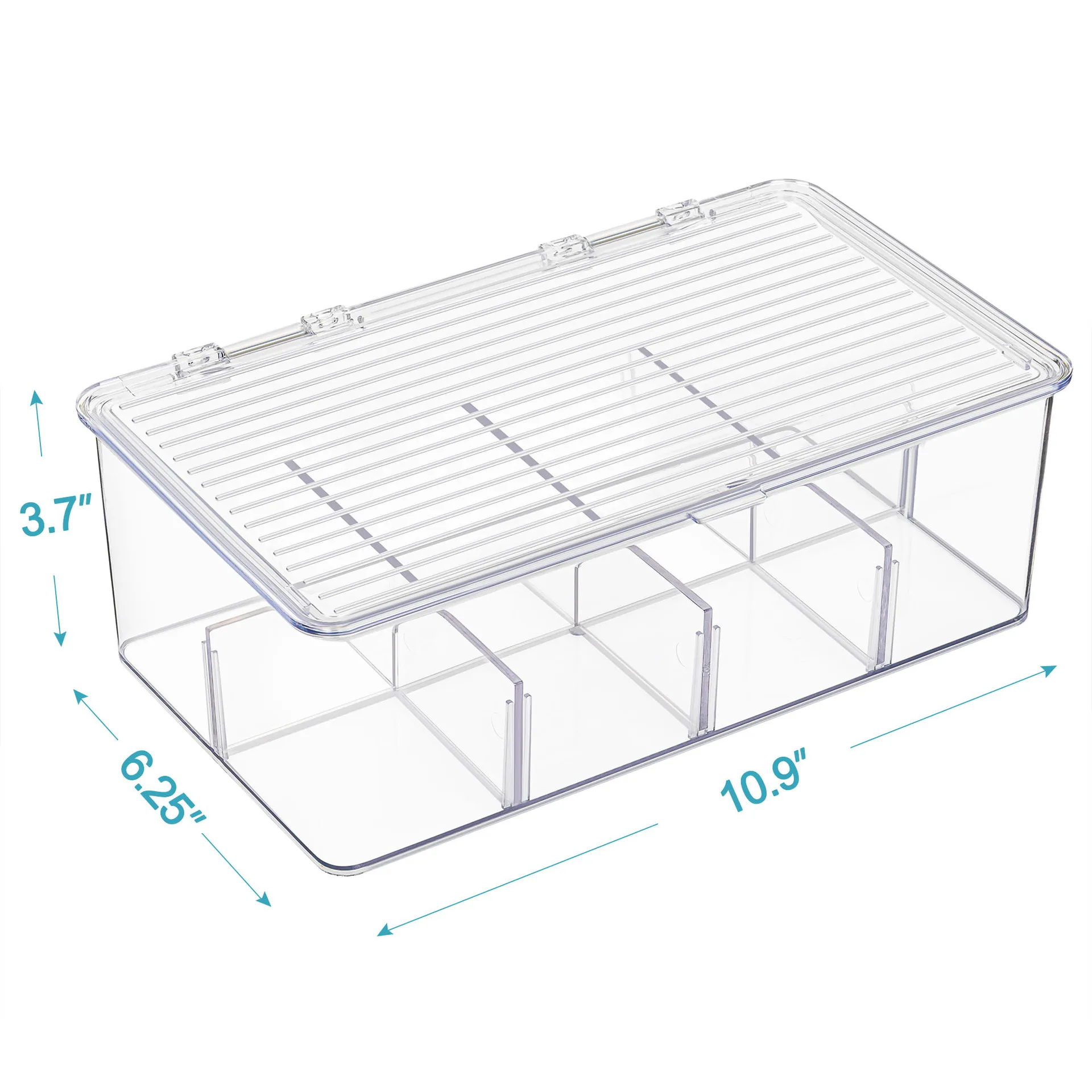 Plastic Tea Bag Divided Storage Organizer Container Box with Hinge Lid for Kitchen Cabinet Countertop Pantry Hold Coffee Pod