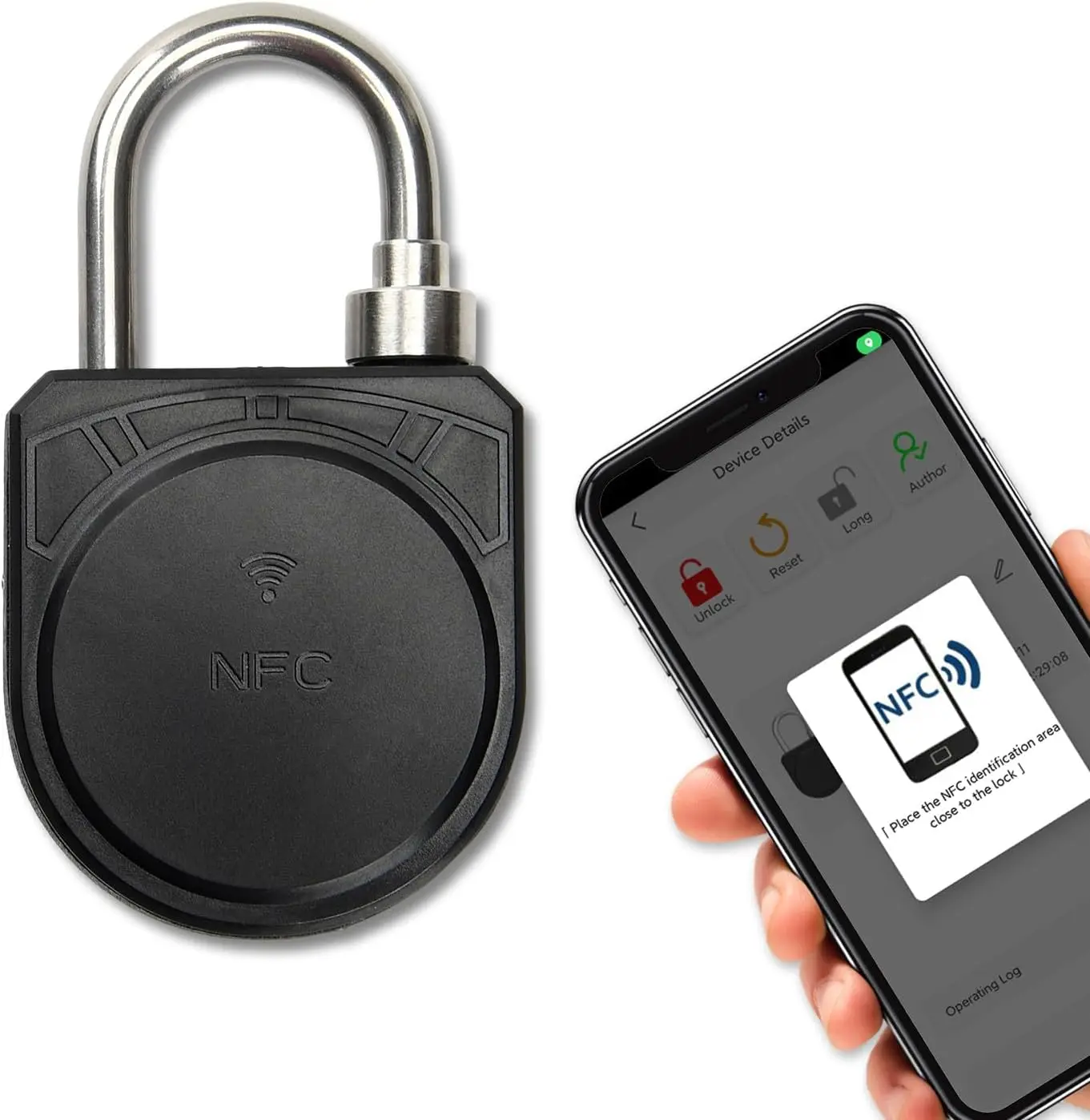 NFC-Enabled Smart Padlock Without Battery Mobile App Unlock Remote Access Gate Lock for Gym Lockers, Dorms, and Travel Luggage