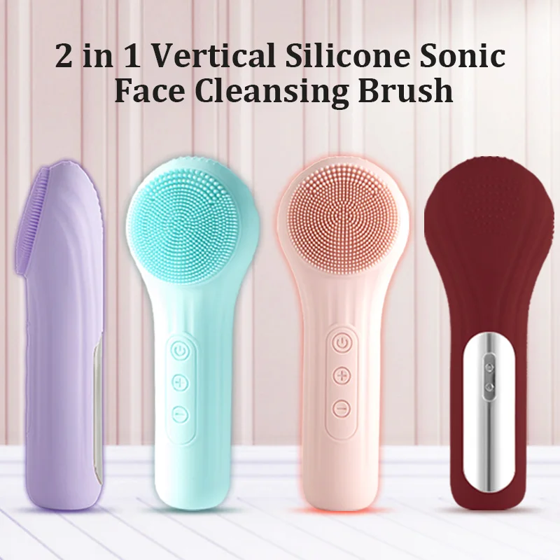 Vertical Anti Bateria Silicone Facial Cleansing Warm Massage Face Skin Scrubber Exfoliator Sonic Vibration Exfoliating Brush