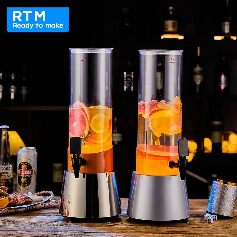 Food Grade LED 3L/100oz Beer Tower Dispenser with Stand Color-Changing Lighted Beverage Juice & Cocktail Dispenser for Home Bars