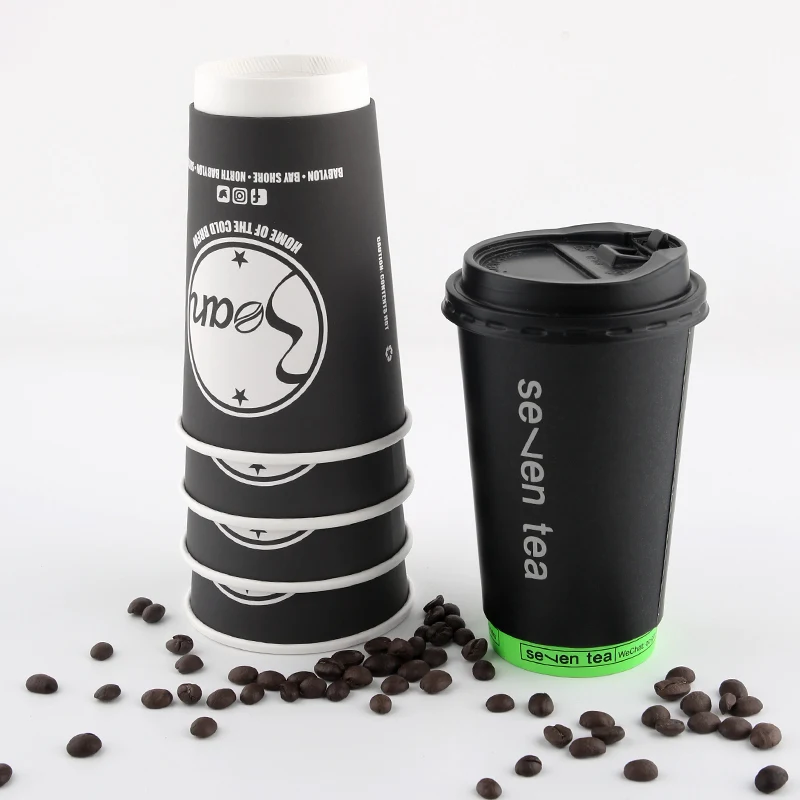Custom Logo disposable coffee cup set for cold drinks cardboard cups 8oz 10oz 12oz 16oz double wall coffee paper cups with lid