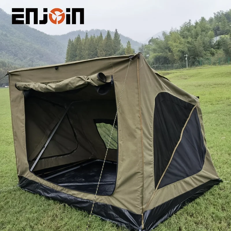 ENJOIN New Model Quick Pitch Tent 4X4 Hunting With Awning Canvas Tent Fabric Stretch OZ Tent