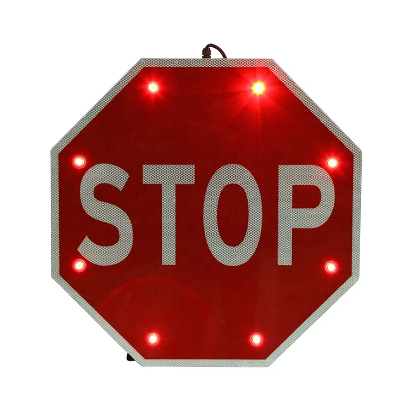 Aluminum Octagon Solar Flashing LED Warning Signage Solar Traffic Led Electric Flashing Stop Sign