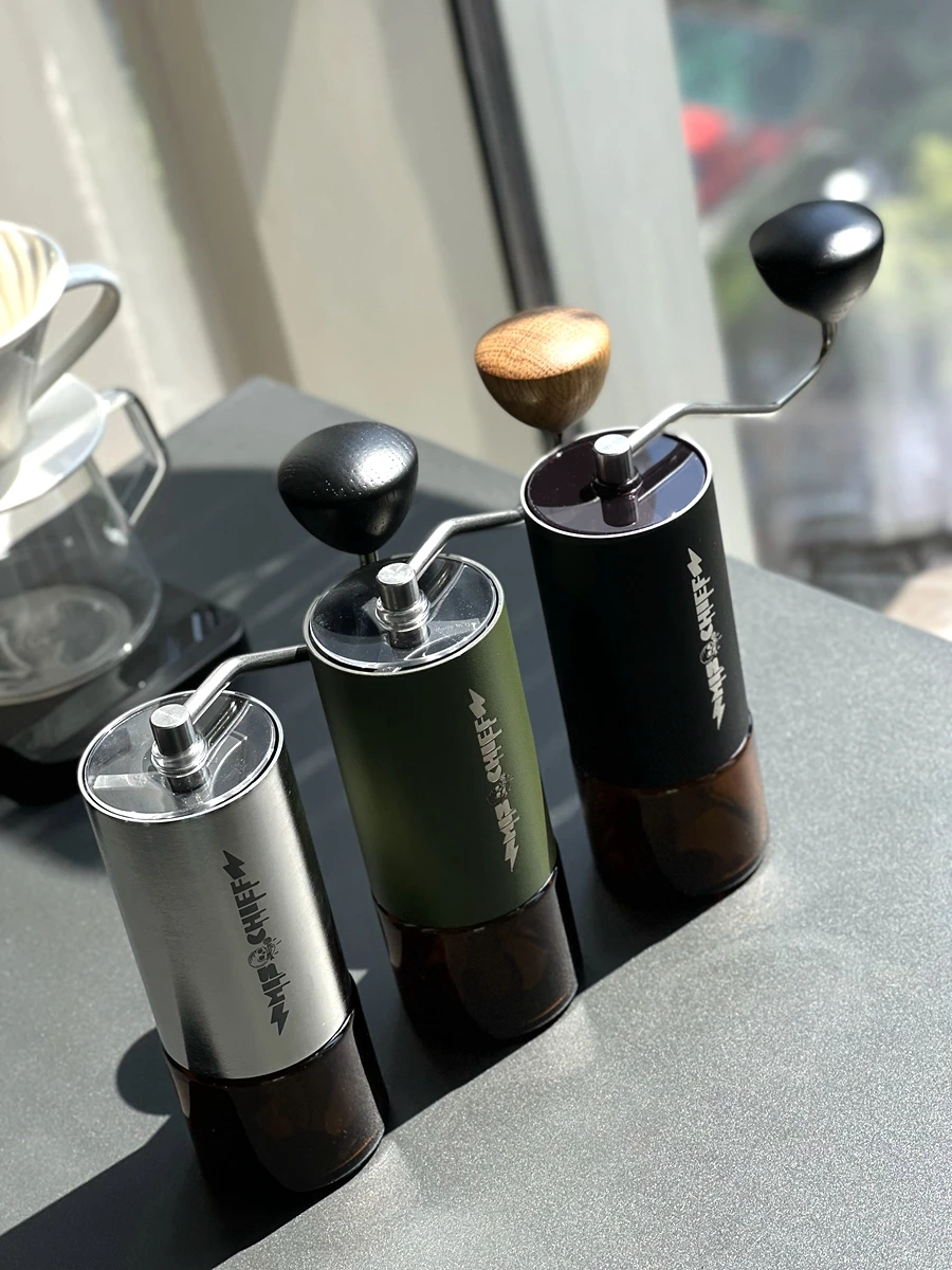 comandante camping handheld eco friendly wood handle portable conical metal flat burr manual coffee grinder