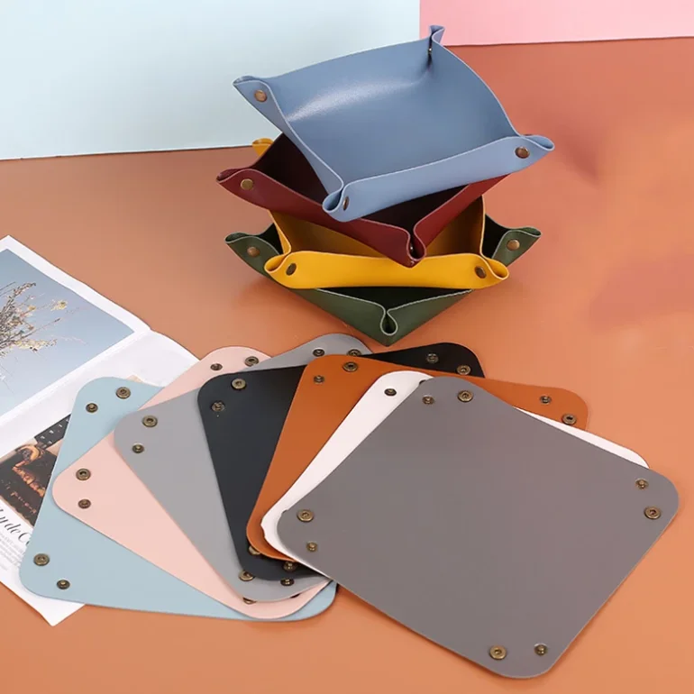 Personalized storage baskets pu leather factory custom desk organize set hot selling storage box for keys faux leather