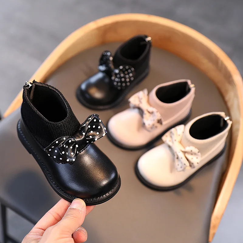 2022 Hot Selling Autumn And Winter New Fancy Design Korean Bow Princess Boots Mid-tube Short Little Girls Kids Boots