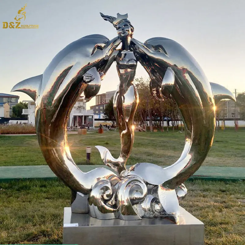 Garden Decorative Sculpture Metal Craft Life Size Stainless Steel Dolphin Pool Statue