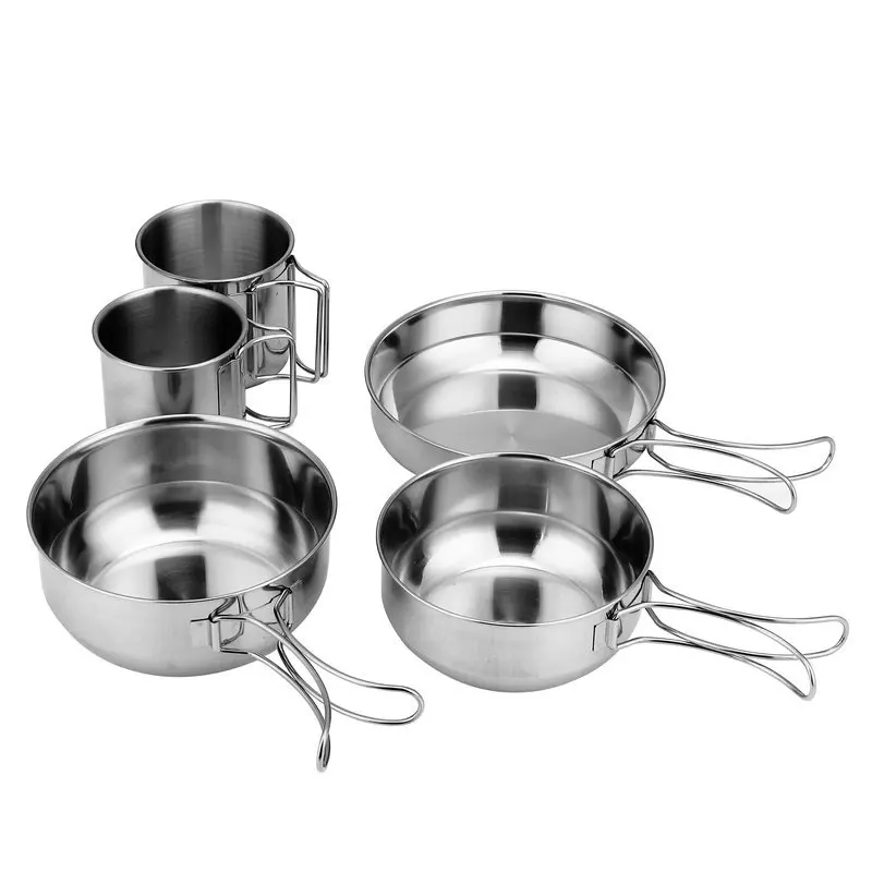 StarCamp 5 Pcs Stainless Steel Outdoor Picnic Camping Pot Portable Cookware Set Mess Kit Tableware Cutlery sets
