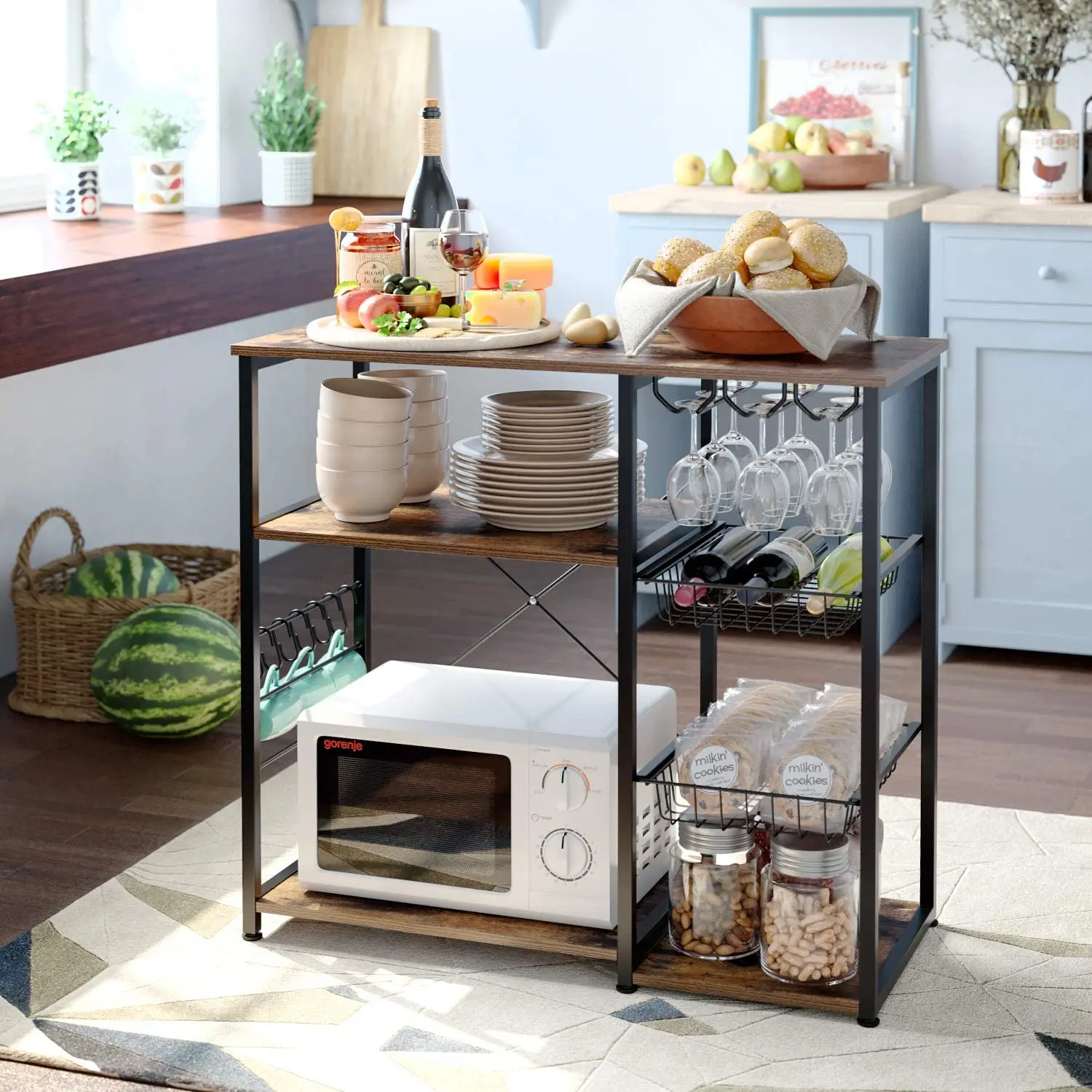 Vintage Style Wood Shelf Dish Rack Storage Multi-Purpose Kitchen and Living Room Dish Storage