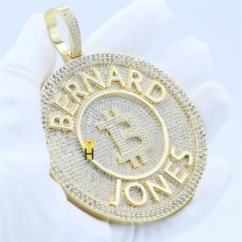 Hip hop gold plated iced cz diamond pendant sign disc custom letter necklace pendant
