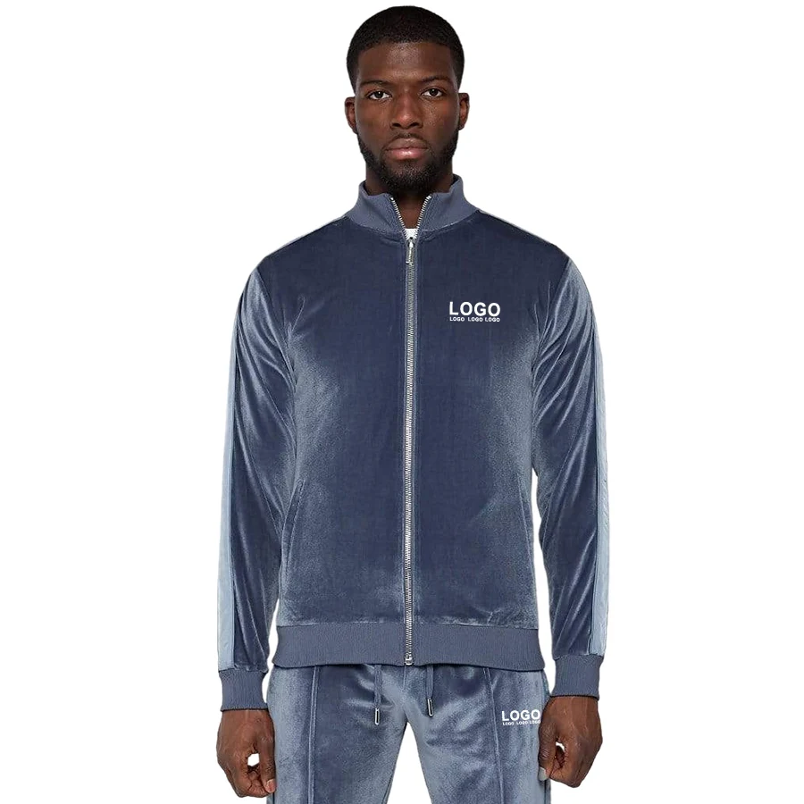 private label slim fit velvet velour fleece men zip two piece sweatsuit set sweat track suit tracksuit