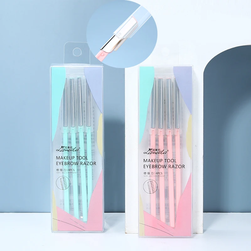 Lameila 4 pack Replaceable non-folding smooth sharp blade razor eyebrow packaging stainless steel eyebrow razor A0838