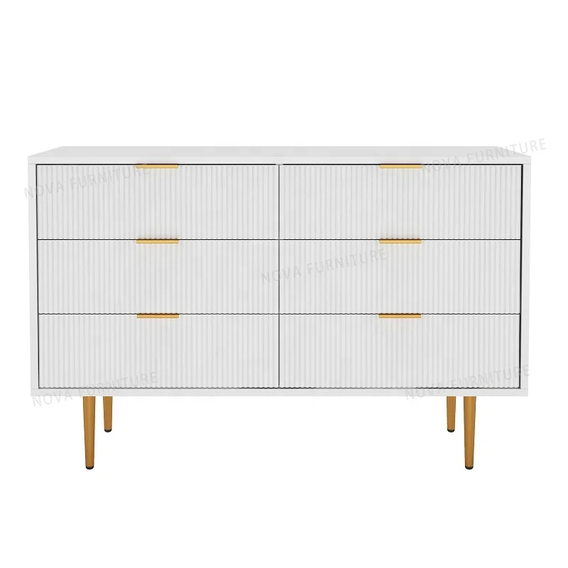 NOVA Home Interior White MDF 6-drawer Wide Dresser Accent Chest Of Drawers With Golden