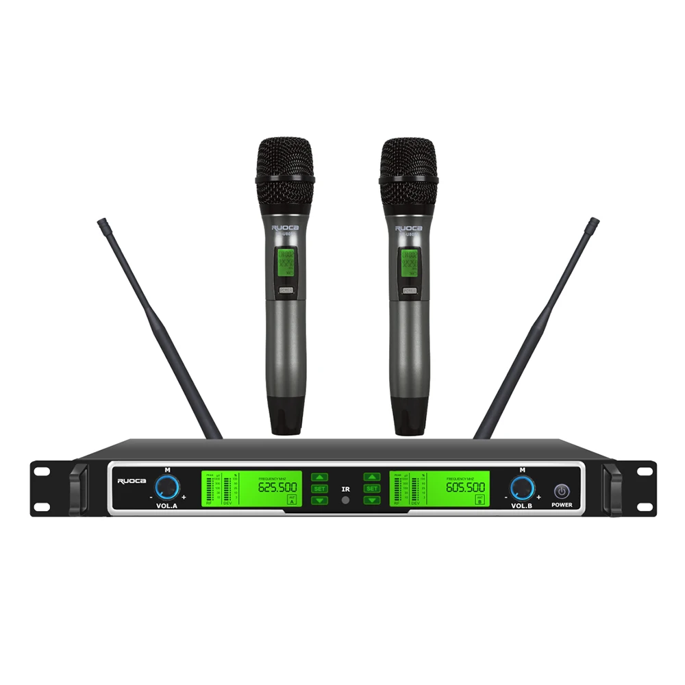 New Design Dual Channel Uhf Wireless Mic Karaoke Handheld Wireless Microphone For Singing