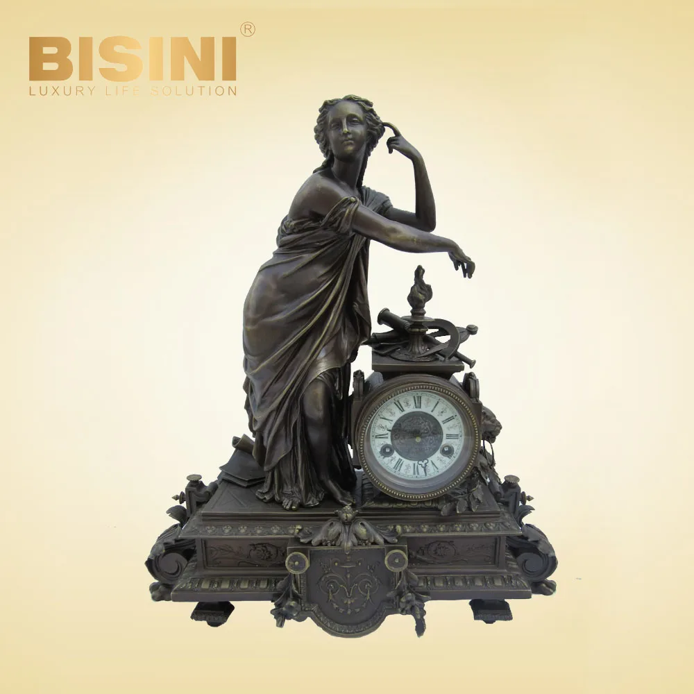 Superb antique European-style elegant beauty Sculpture Classic ornaments marble table clock Cast copper desk clock clock